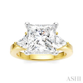 1/2 Ctw Princess Shape Trillion Cut & Round Cut Diamond Semi-Mount Engagement Ring in 14K Yellow and White Gold